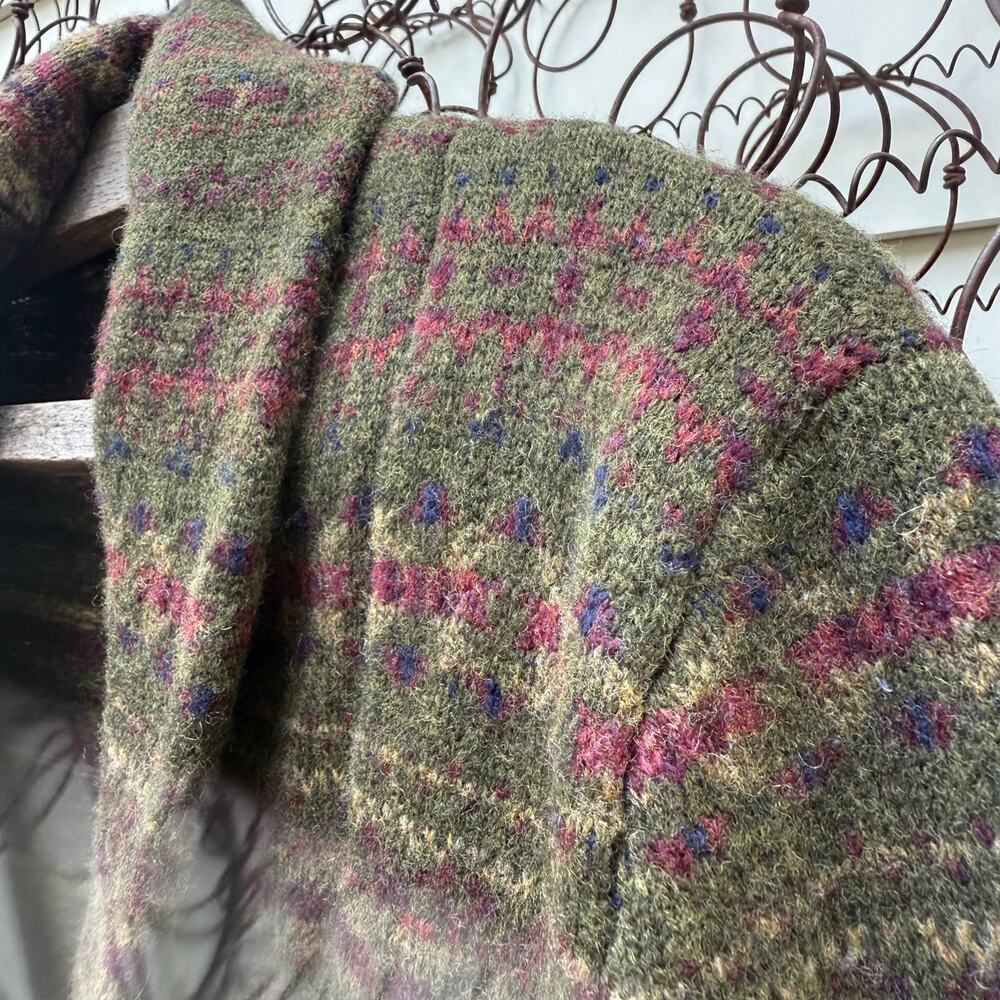 Vintage Lauren Ralph Lauren Lambswool Olive Green Fair isle Cardigan Sweater MED - Picture 3 of 8